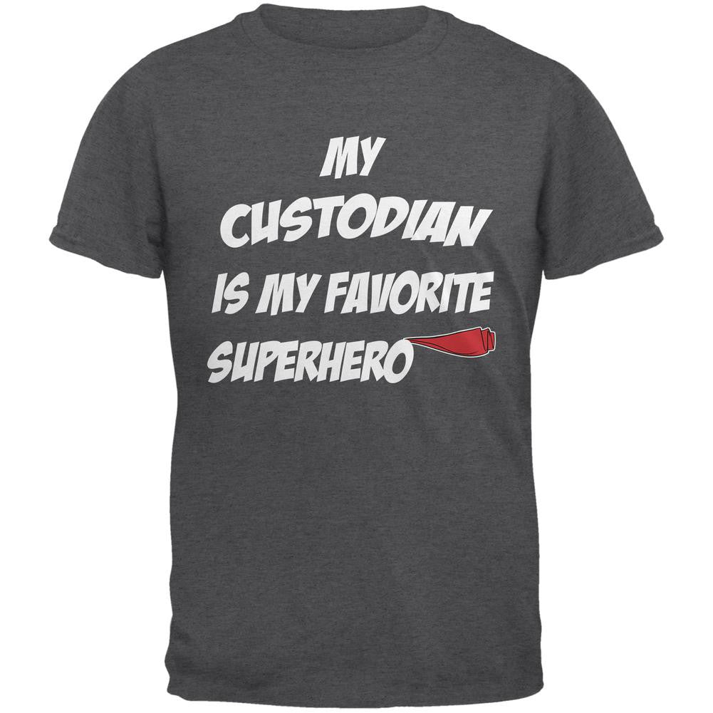 Custodian is My Superhero Dark Heather Adult T-Shirt Men's T-Shirts Old Glory 2XL Grey 