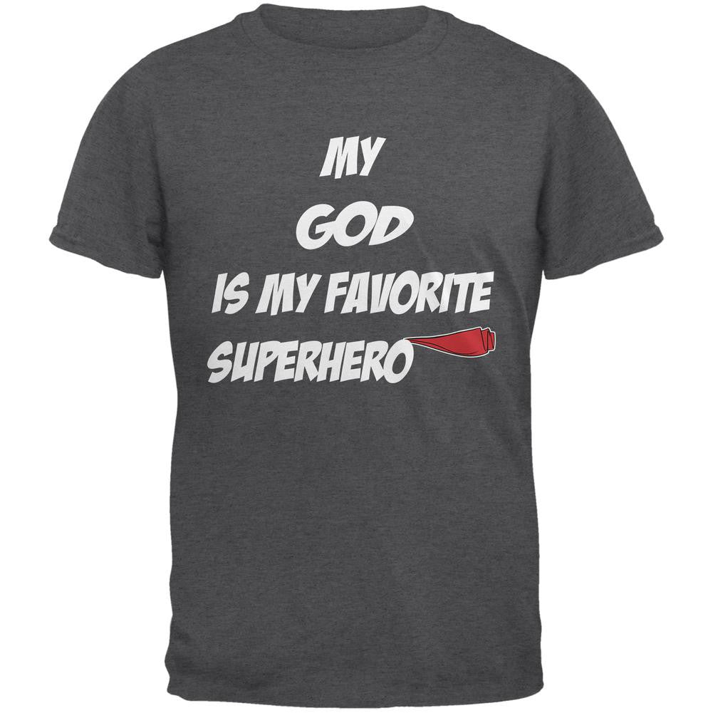 God is My Superhero Dark Heather Adult T-Shirt Men's T-Shirts Old Glory 2XL Grey 