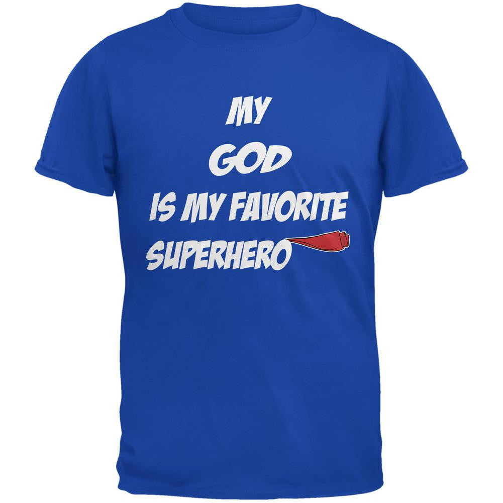 God is My Superhero Royal Adult T-Shirt Men's T-Shirts Old Glory 2XL Blue 