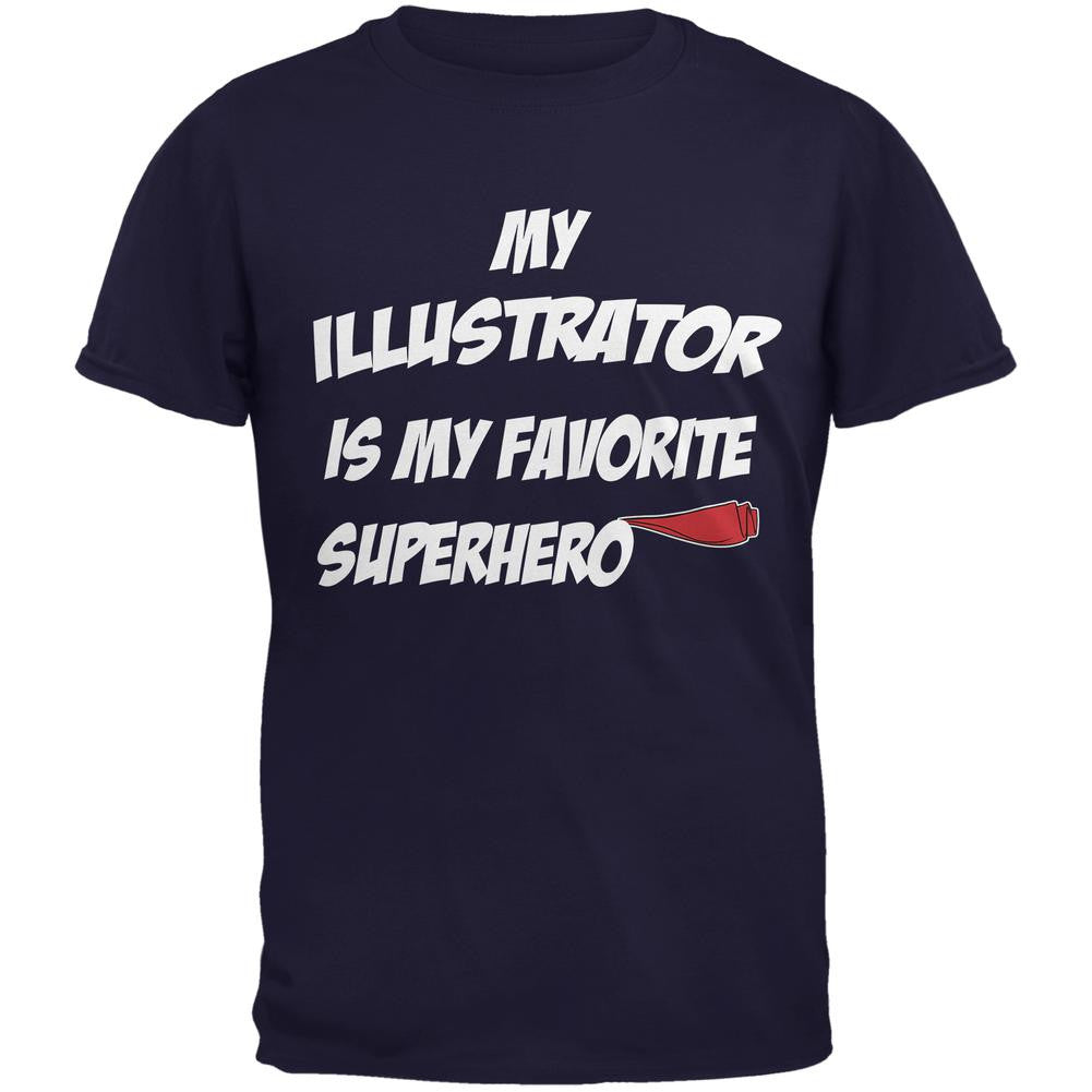 Illustrator is My Superhero Navy Adult T-Shirt Men's T-Shirts Old Glory 2XL Blue 