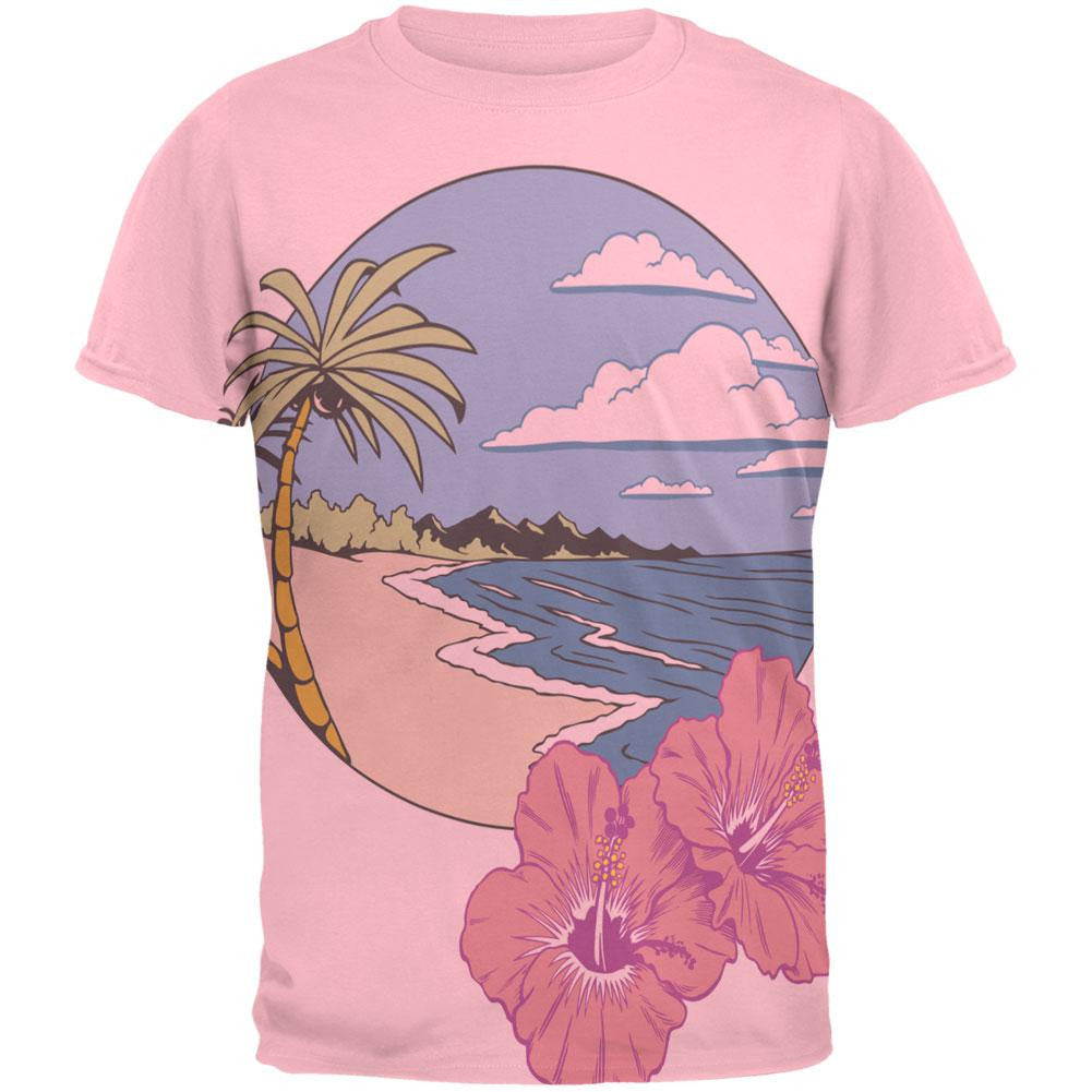 Paradise Hibiscus Blossom All Over Pink Adult T-Shirt Men's T-Shirts Old Glory LG Pink 