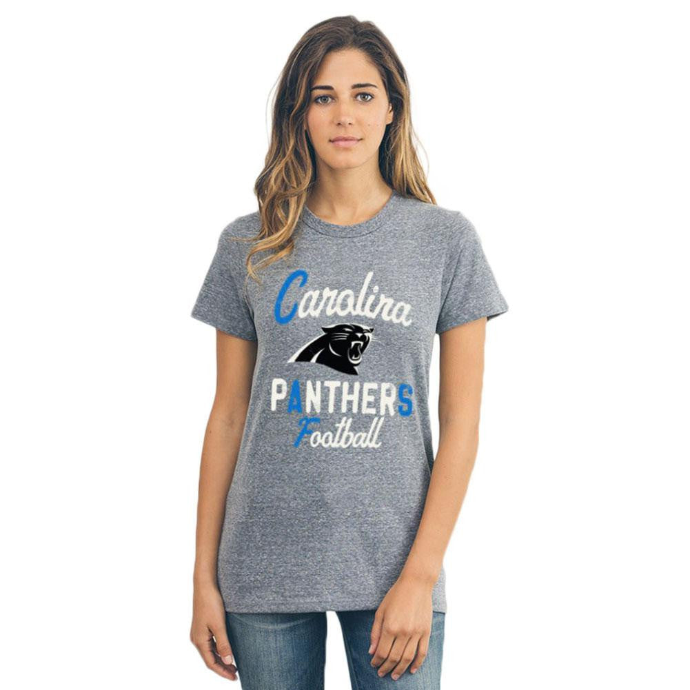 Carolina Panthers - Letters And Logo Touchdown Tri-Blend Juniors T-Shirt Juniors T-Shirts Carolina Panthers LG Grey