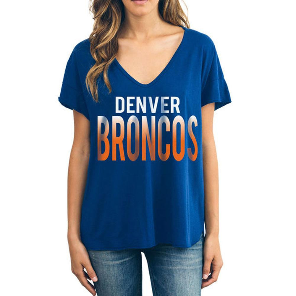 Denver Broncos - Color Fade Logo Sideline Juniors V-Neck T-Shirt Juniors T-Shirts Denver Broncos LG Blue