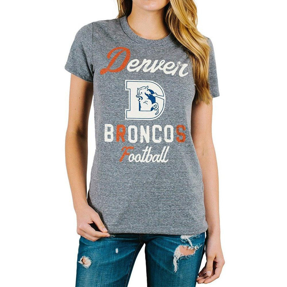 Denver Broncos - Letters And Logo Touchdown Tri-Blend Juniors T-Shirt Juniors T-Shirts Denver Broncos XS Grey 