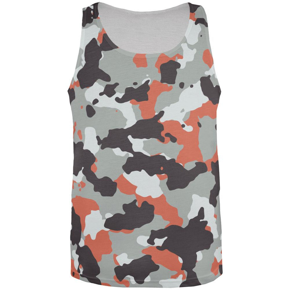 Grey and Orange Camo All Over Adult Tank Top Men's Tank Tops Old Glory 2XL Multi 