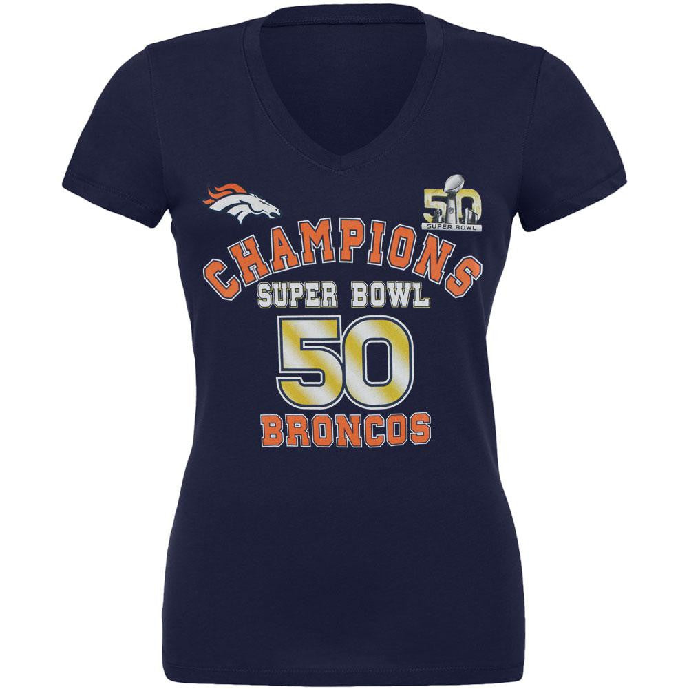 Denver Broncos - Super Bowl 50 Champions Juniors Slubbed V-Neck T-Shirt Juniors T-Shirts Denver Broncos LG Dark Blue