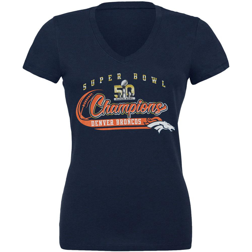 Denver Broncos - Super Bowl Champions Juniors Slubbed V-Neck T-Shirt Juniors T-Shirts Denver Broncos LG Dark Blue