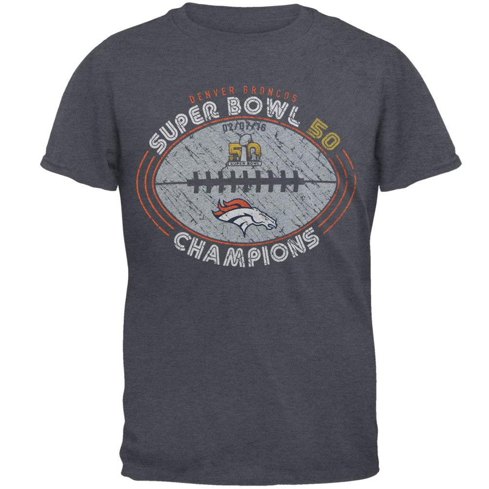 Denver Broncos - Super Bowl 50 Champions Go Long Tri-Blend Adult T-Shirt Men's T-Shirts Denver Broncos 2XL Dark Blue 