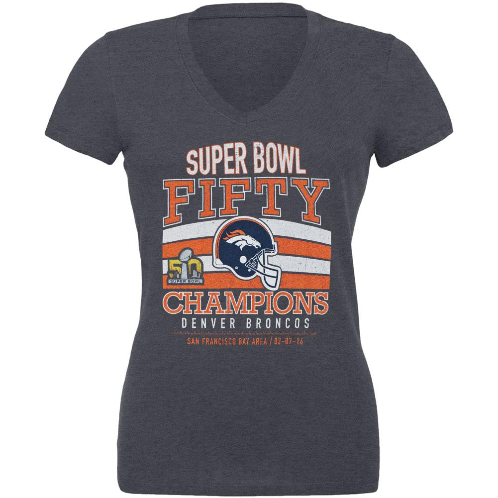 Denver Broncos - Super Bowl 50 Champions Classic Game Juniors V-Neck Tri-Blend T-Shirt Juniors T-Shirts Denver Broncos LG Dark Blue