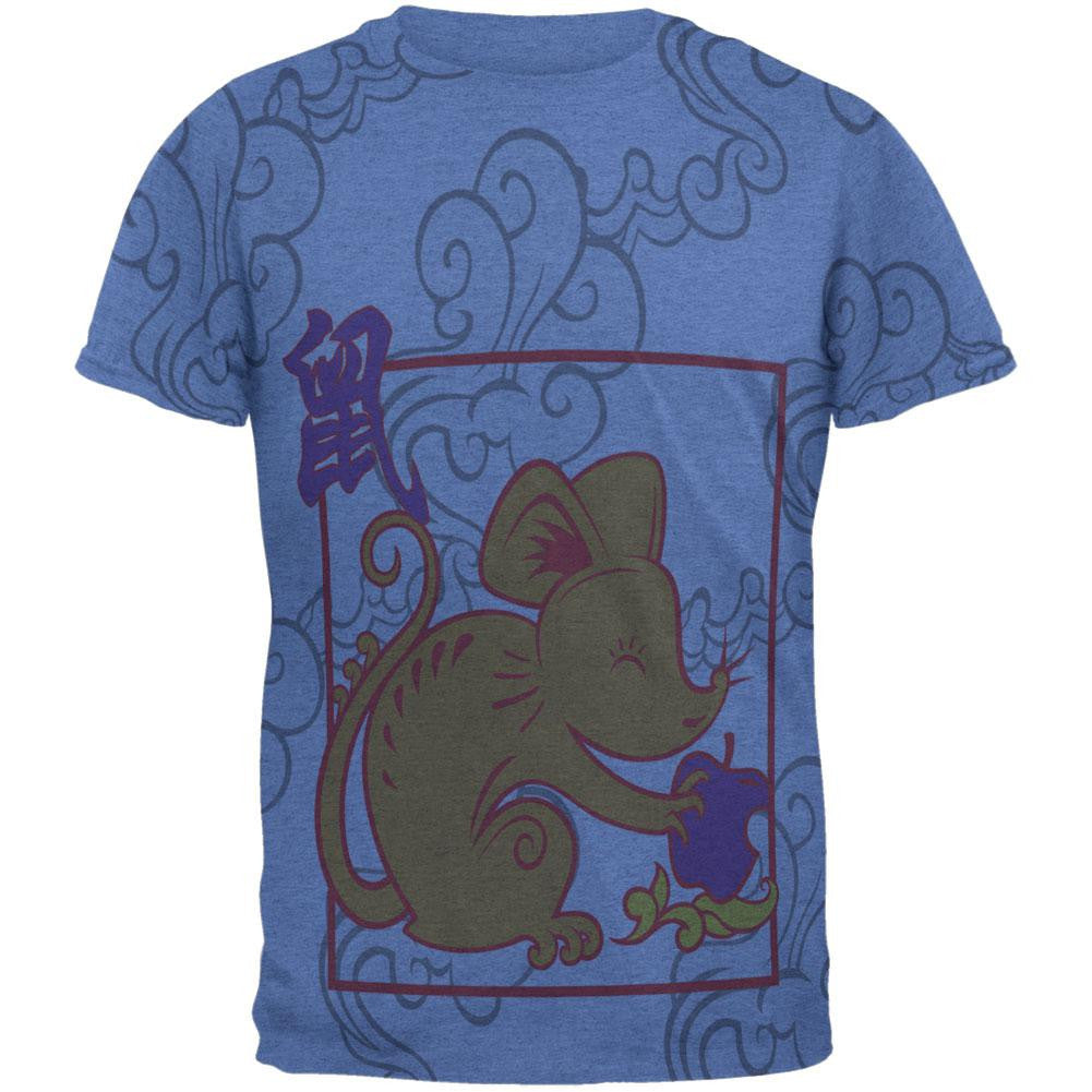 Chinese New Year Rat All Over Heather Blue Adult T-Shirt Men's T-Shirts Old Glory 2XL Blue 