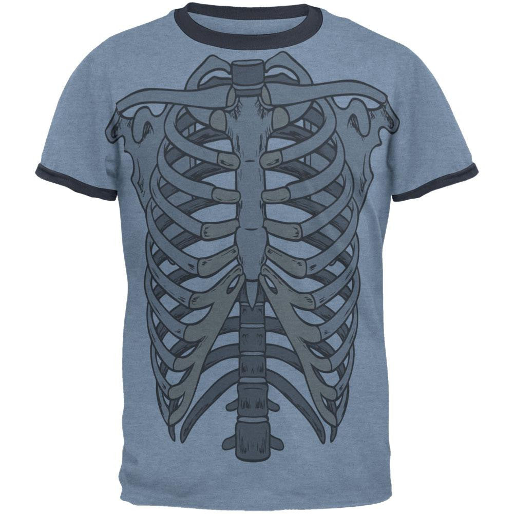 Rib Cage All Over Heather Blue-Navy Men's Ringer T-Shirt Men's T-Shirts Old Glory 2XL Multi 