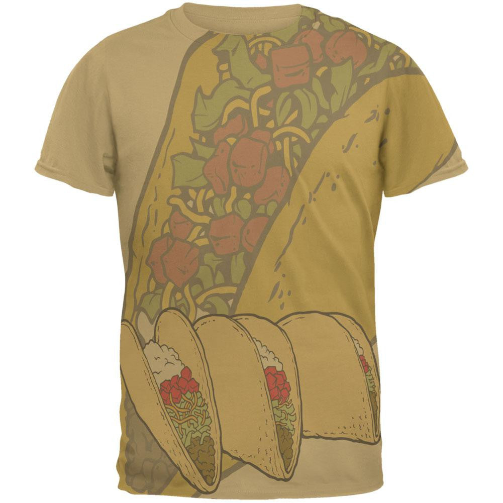 Tacos Forever All Over Tan Adult T-Shirt Men's T-Shirts Old Glory 2XL Beige 
