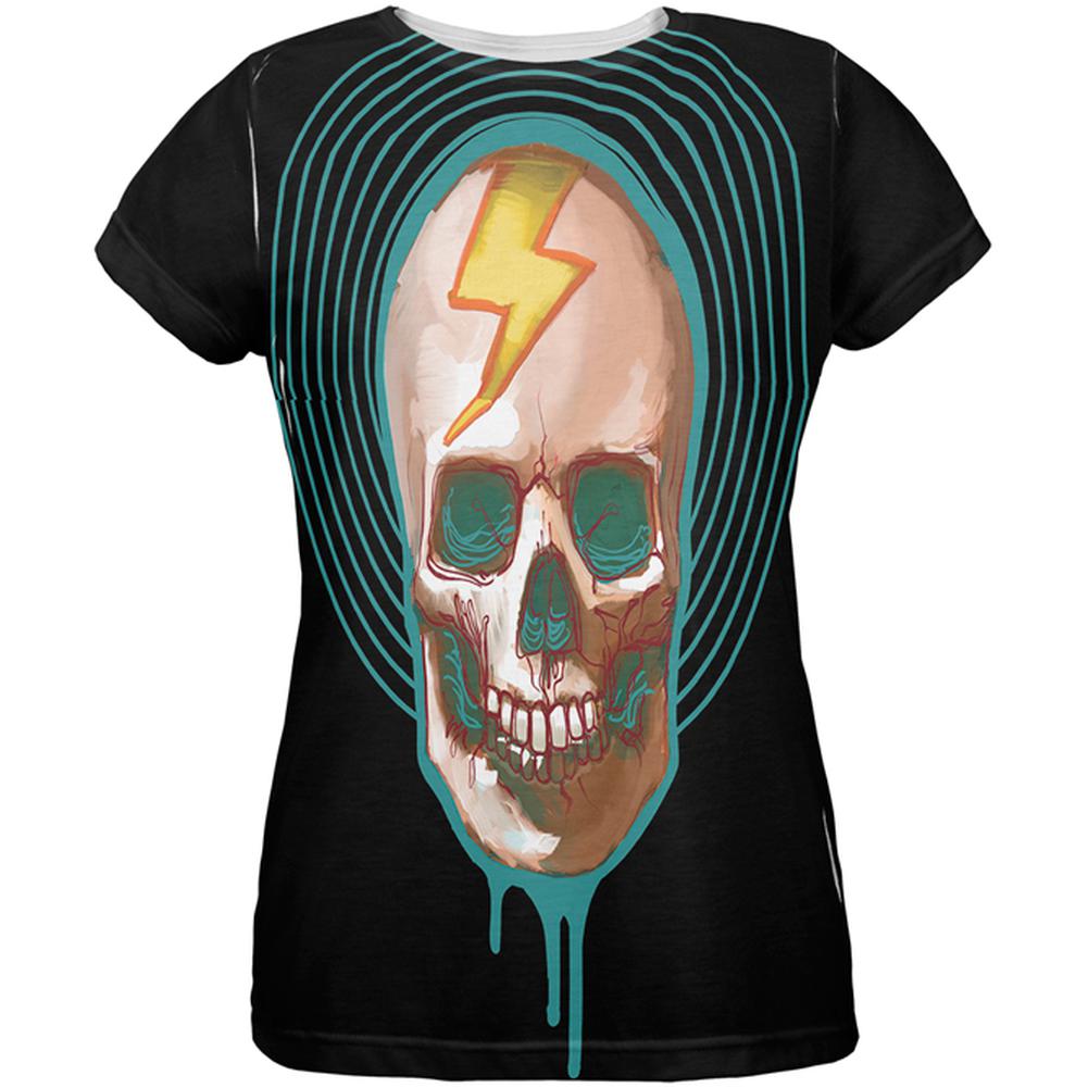 Electric Bolt Skull All Over Womens T-Shirt Women's T-Shirts Old Glory 2XL Multi 