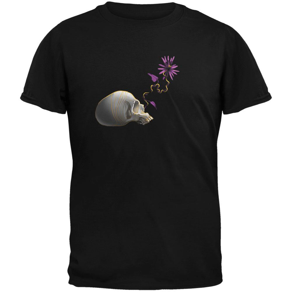 Skull Purple Flower Black Adult T-Shirt Men's T-Shirts Old Glory 2XL Black 