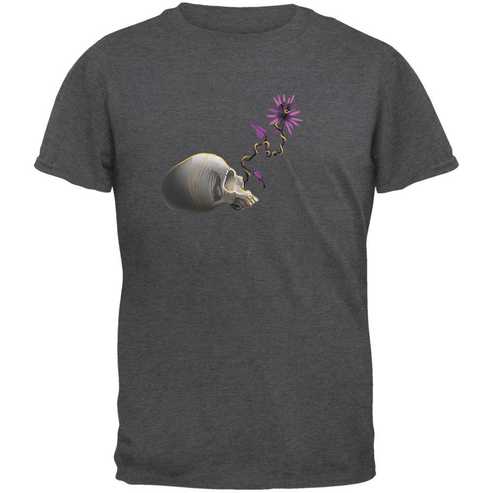 Skull Purple Flower Dark Heather Adult T-Shirt Men's T-Shirts Old Glory 2XL Grey 