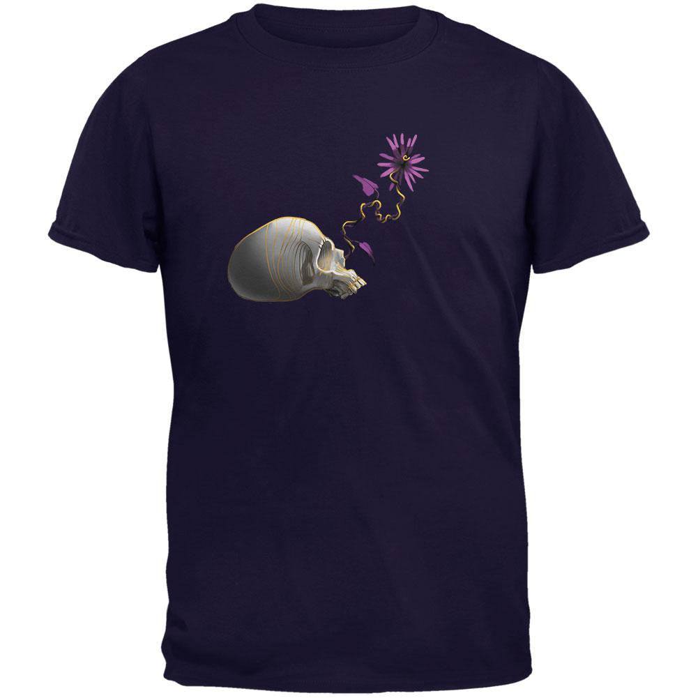 Skull Purple Flower Navy Adult T-Shirt Men's T-Shirts Old Glory 2XL Blue 