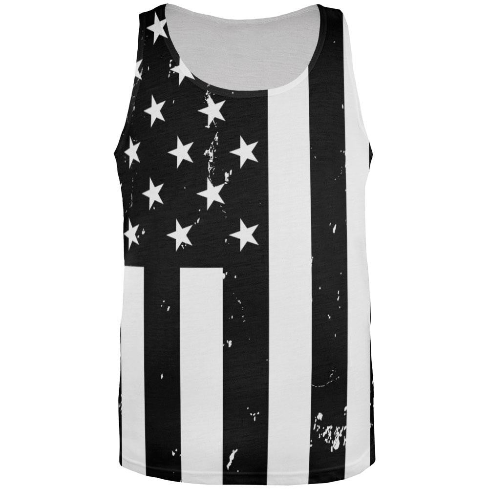 Black And White American Flag Distressed All Over Adult Tank Top Men's Tank Tops Old Glory 2XL Multi 