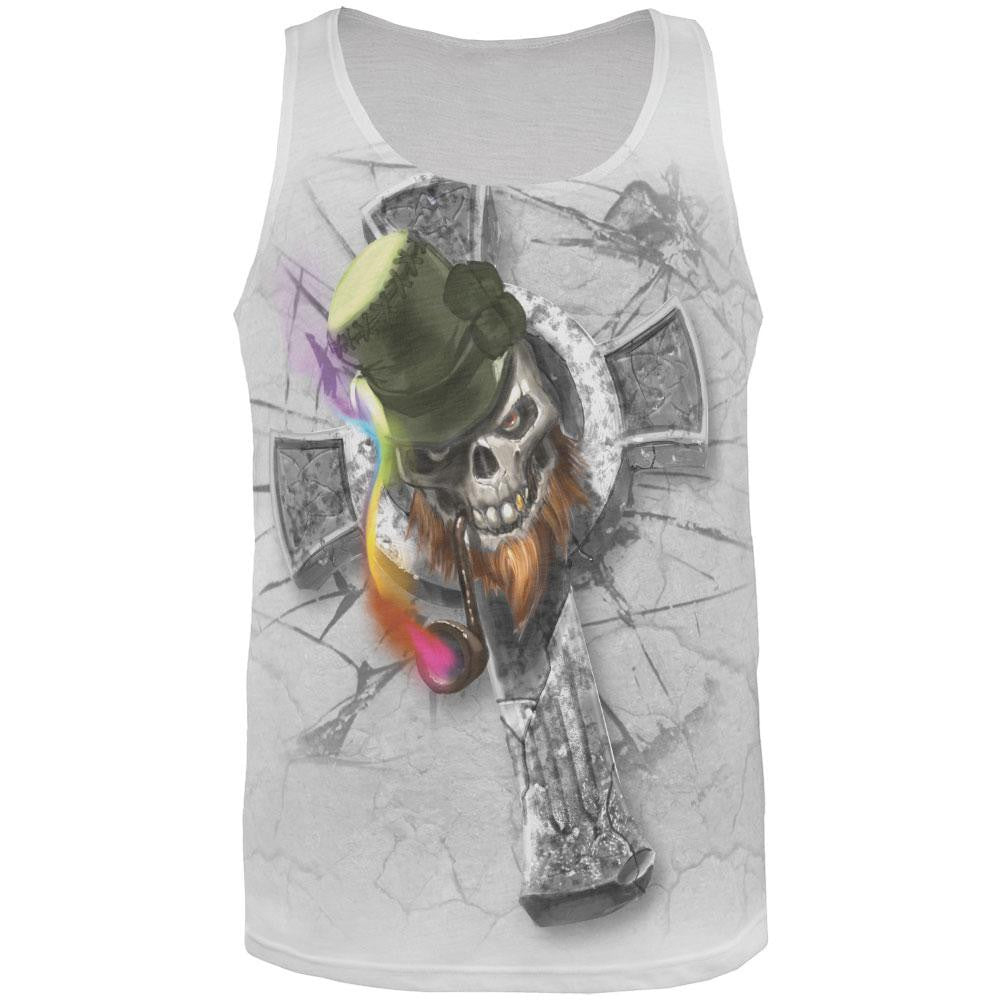 St. Patricks Day Irish Skull Leprechaun Celtic Cross All Over Adult Tank Top Men's Tank Tops Old Glory SM Multi 