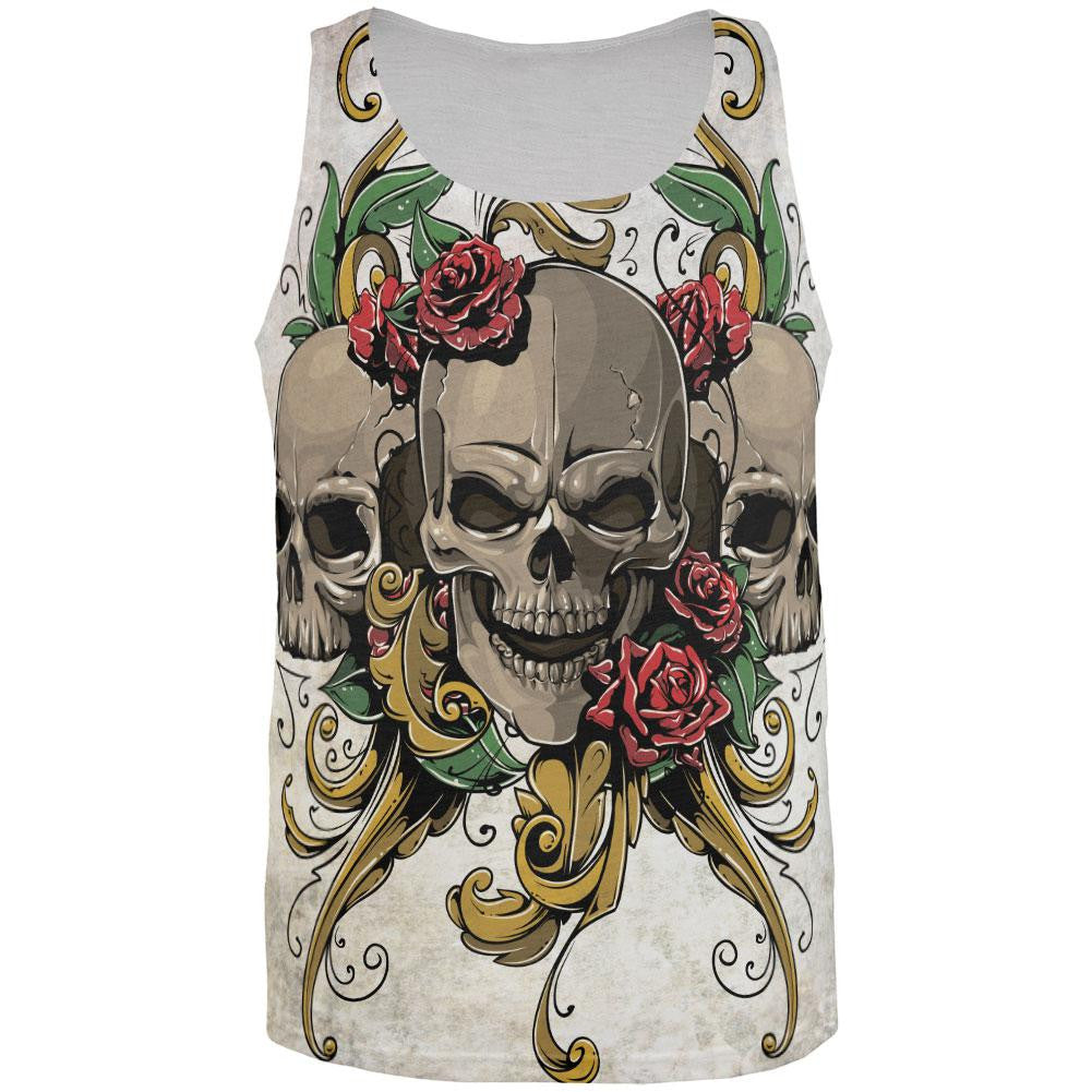 Skulls and Roses Metal Tattoo All Over Adult Tank Top Men's Tank Tops Old Glory 2XL Multi 