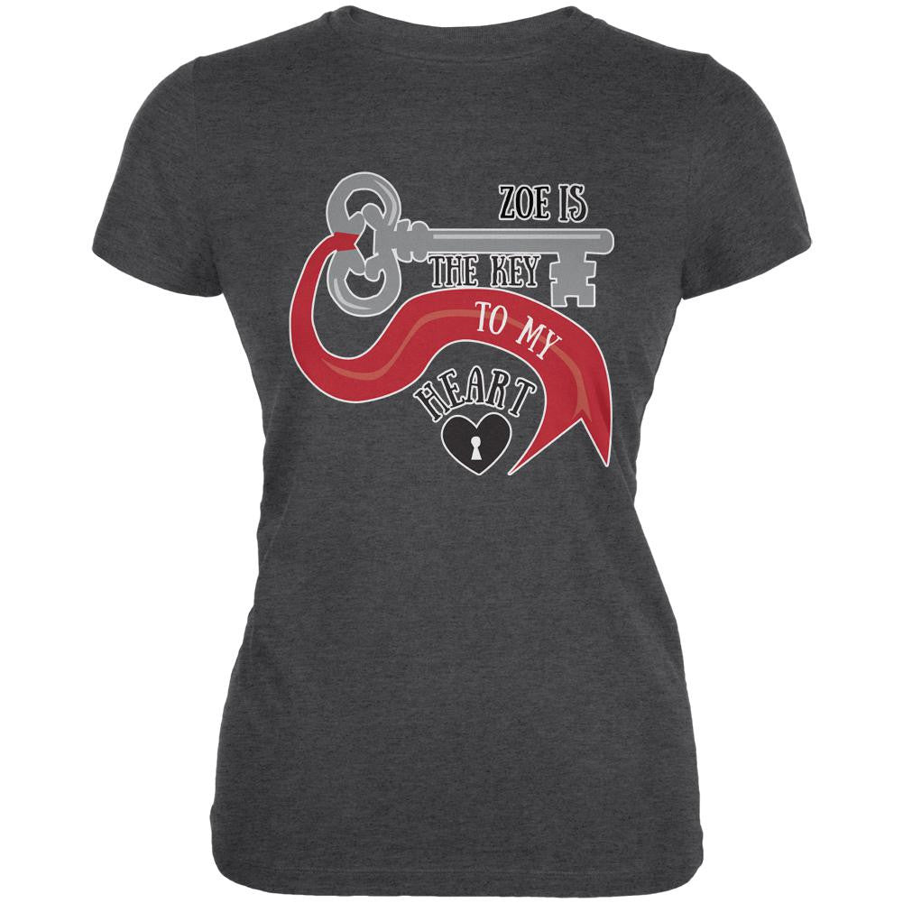 Zoe Is The Key To My Heart Dark Heather Juniors Soft T-Shirt Juniors T-Shirts Old Glory 2XL Grey 