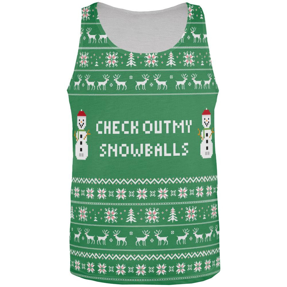 Christmas Check Out My Snowballs Ugly Sweater All Over Adult Tank Top Men's Tank Tops Old Glory 2XL Multi 