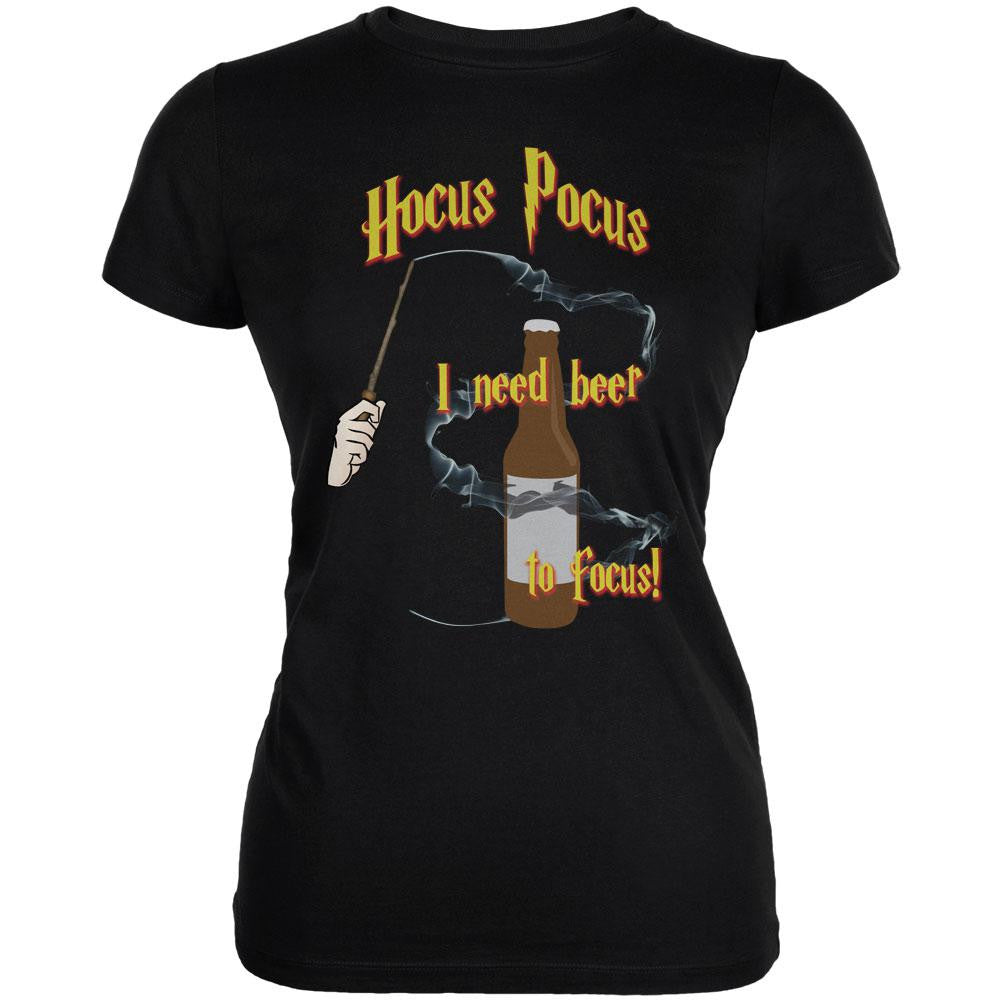 Hocus Pocus I Need Beer to Focus Black Juniors Soft T-Shirt Juniors T-Shirts Old Glory SM Black 