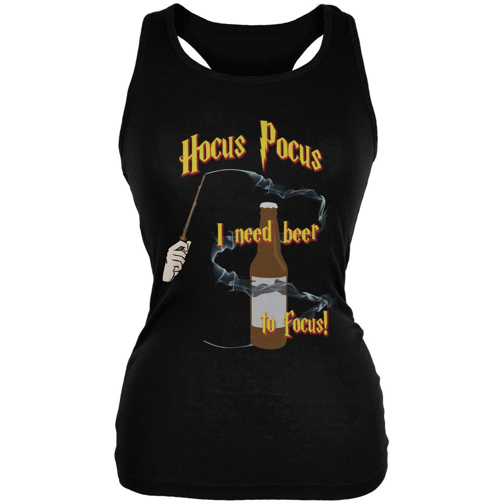 Hocus Pocus I Need Beer to Focus Black Juniors Soft Tank Top Juniors Tank Tops Old Glory SM Black 