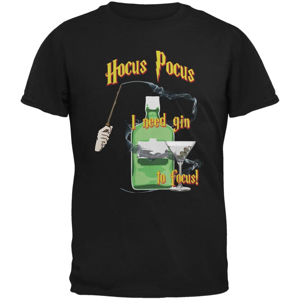 Hocus Pocus I Need Gin to Focus Black Adult T-Shirt Men's T-Shirts Old Glory SM Black 