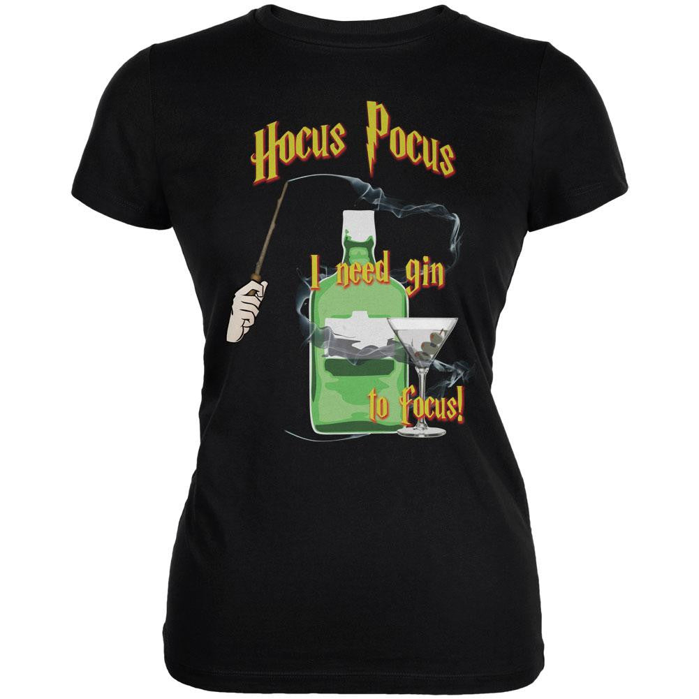 Hocus Pocus I Need Gin to Focus Black Juniors Soft T-Shirt Juniors T-Shirts Old Glory SM Black 