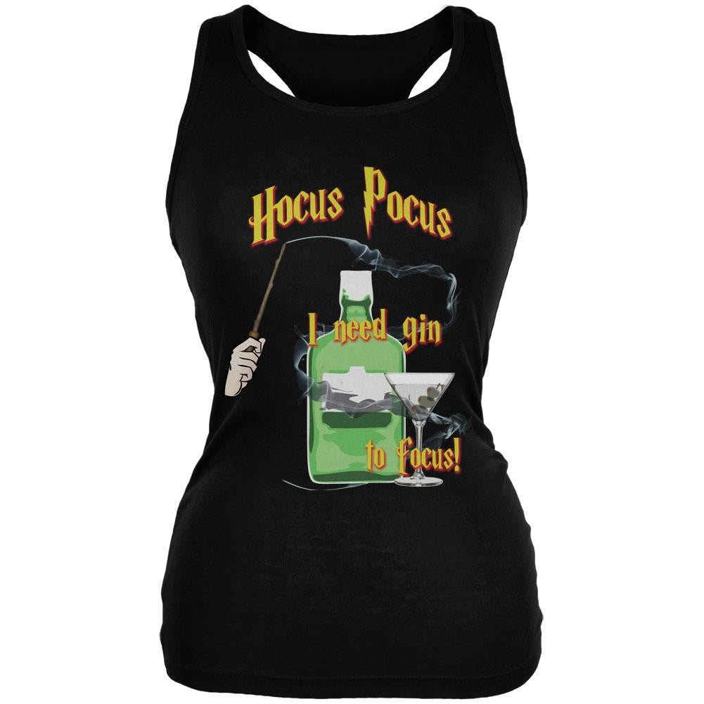 Hocus Pocus I Need Gin to Focus Black Juniors Soft Tank Top Juniors Tank Tops Old Glory SM Black 