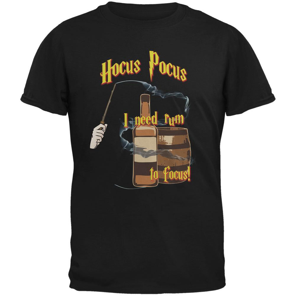 Hocus Pocus I Need Rum to Focus Black Adult T-Shirt Men's T-Shirts Old Glory SM Black 