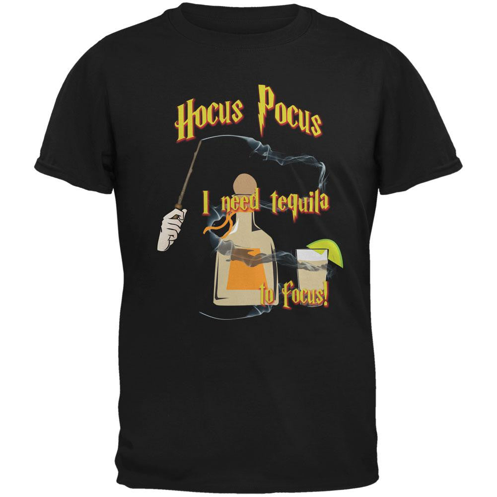 Hocus Pocus I Need Tequila to Focus Black Adult T-Shirt Men's T-Shirts Old Glory SM Black 