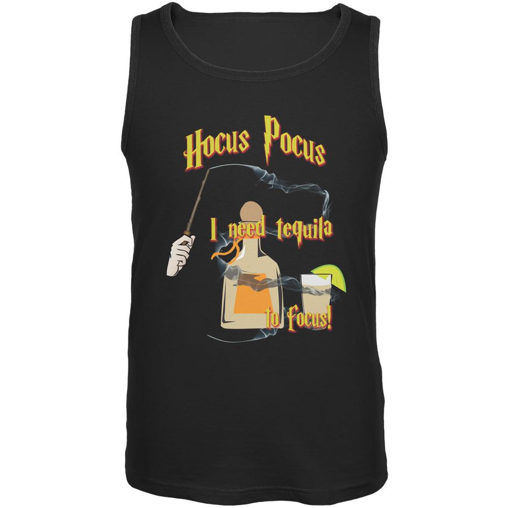 Hocus Pocus I Need Tequila to Focus Black Adult Tank Top Men's Tank Tops Old Glory SM Black 