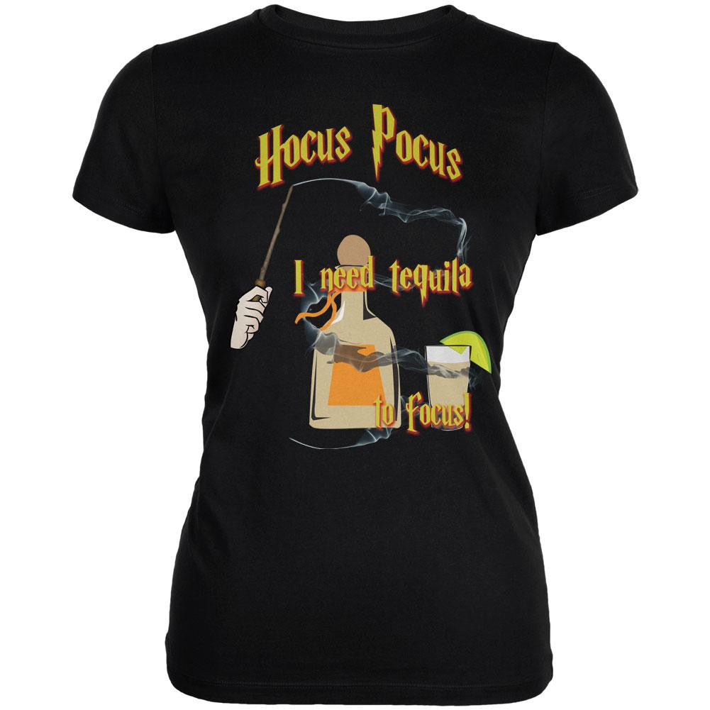 Hocus Pocus I Need Tequila to Focus Black Juniors Soft T-Shirt Juniors T-Shirts Old Glory SM Black 