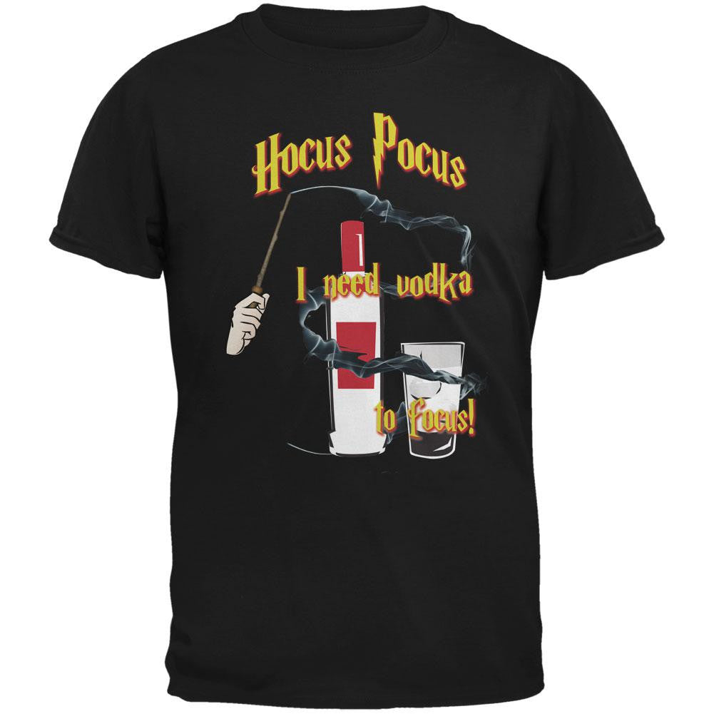 Hocus Pocus I Need Vodka to Focus Black Adult T-Shirt Men's T-Shirts Old Glory SM Black 