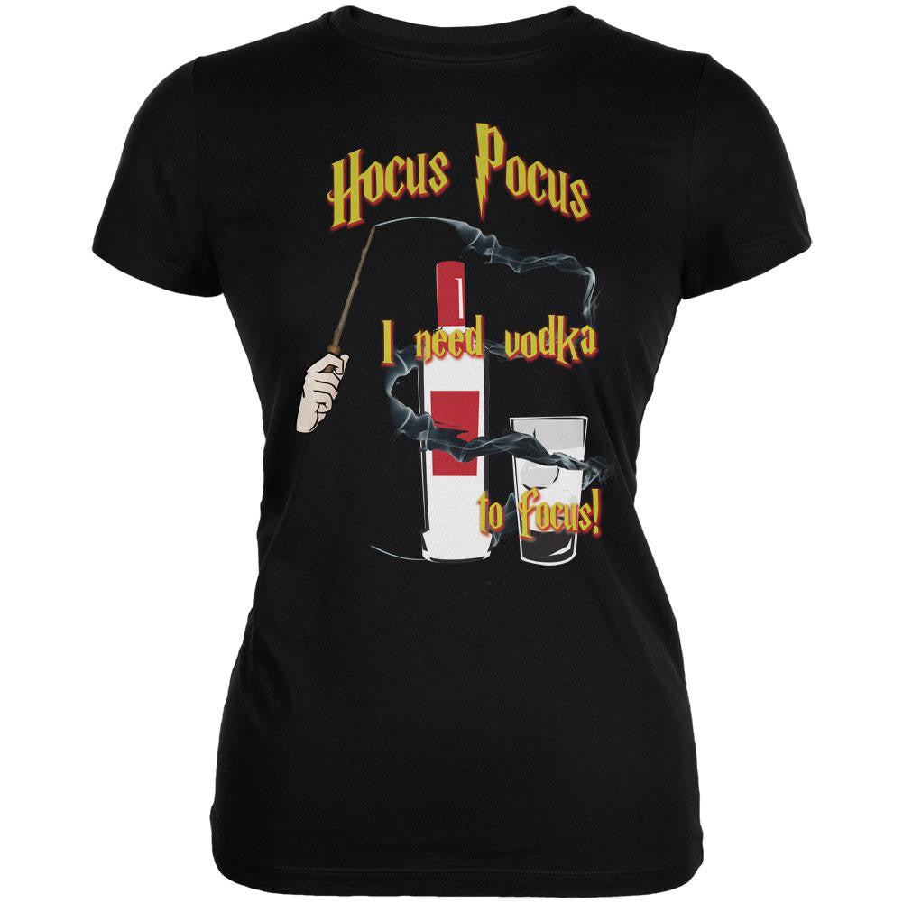 Hocus Pocus I Need Vodka to Focus Black Juniors Soft T-Shirt Juniors T-Shirts Old Glory SM Black 