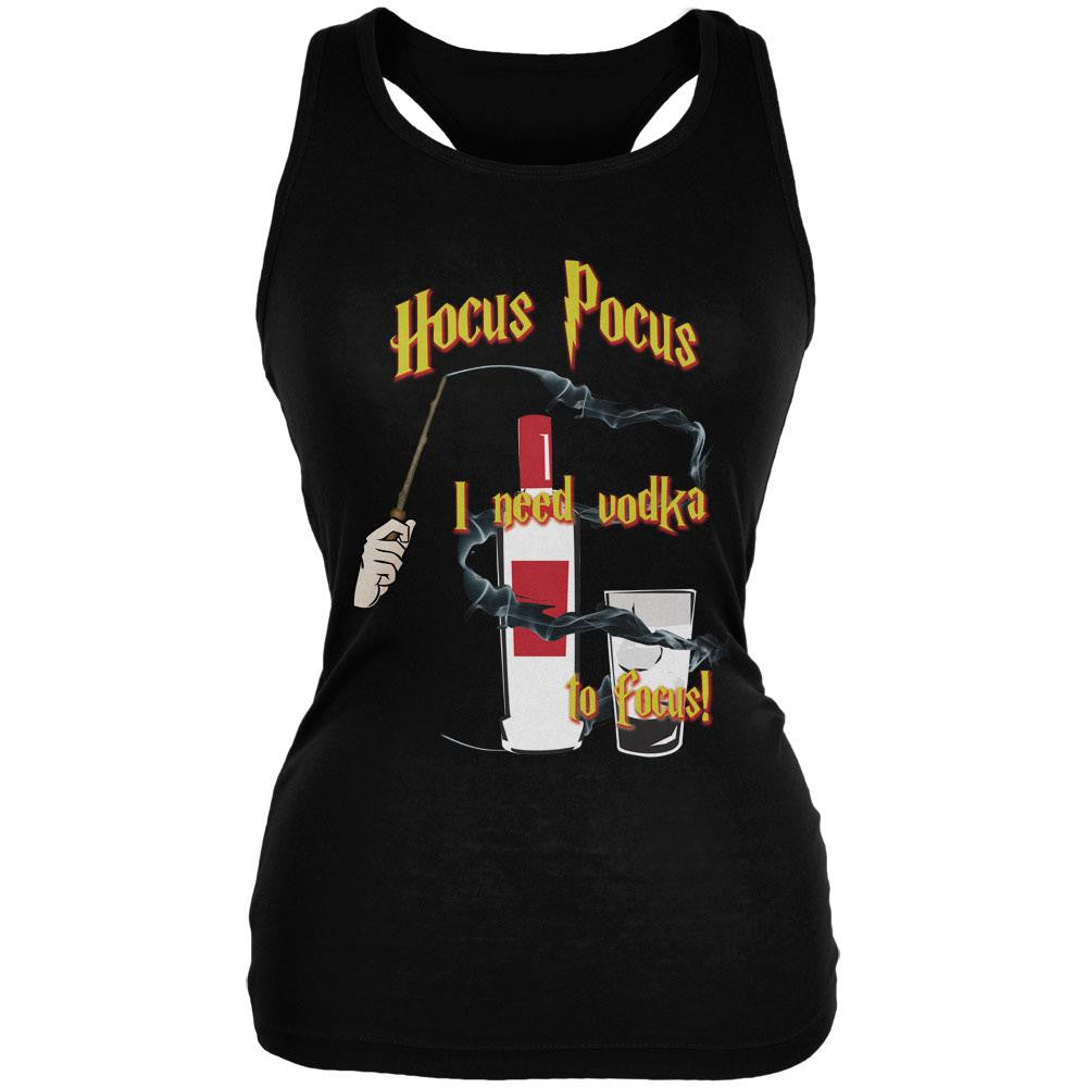 Hocus Pocus I Need Vodka to Focus Black Juniors Soft Tank Top Juniors Tank Tops Old Glory SM Black 