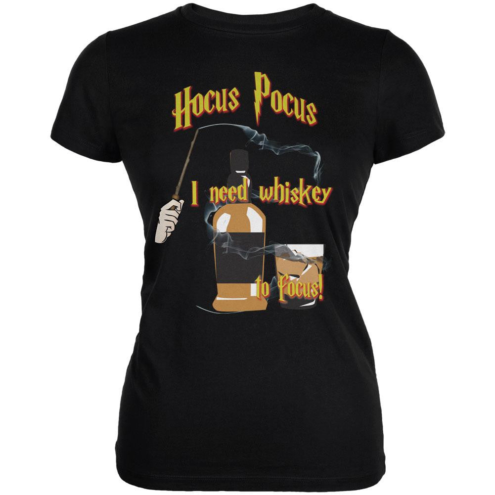 Hocus Pocus I Need Whiskey to Focus Black Juniors Soft T-Shirt Juniors T-Shirts Old Glory SM Black 