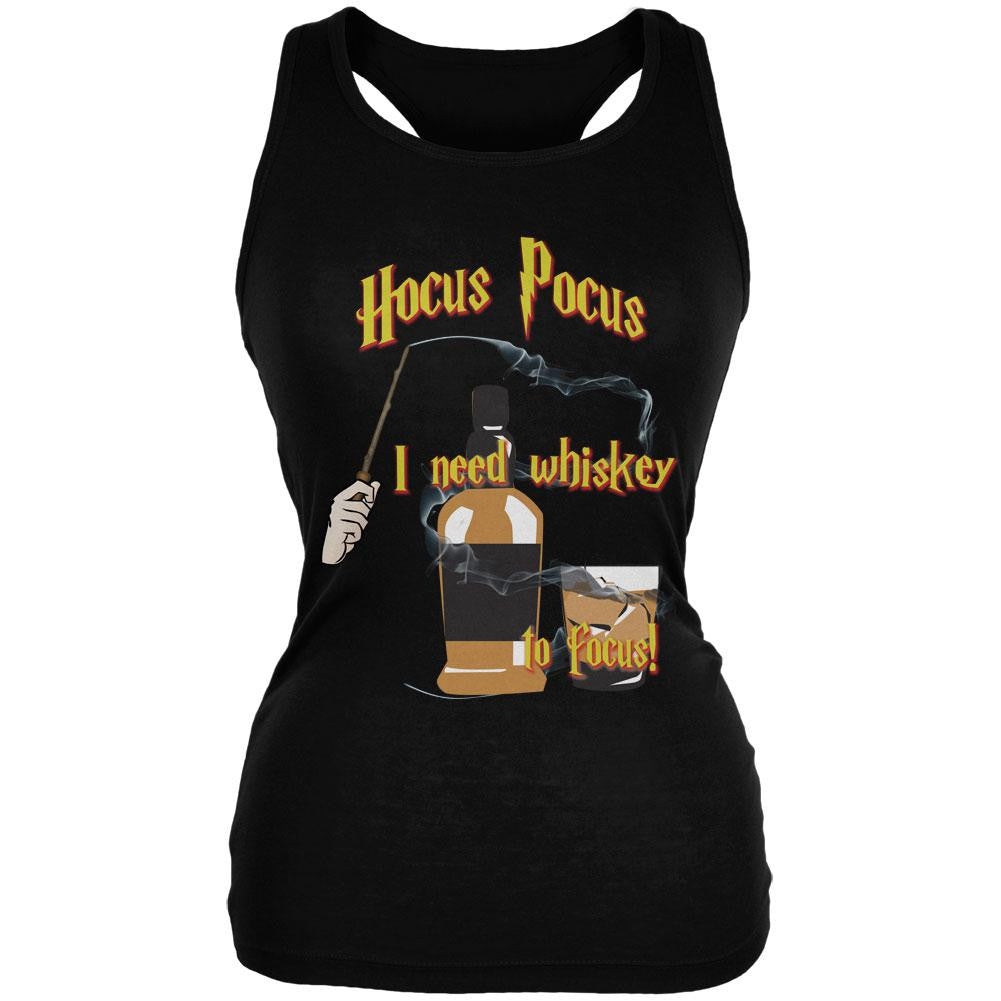 Hocus Pocus I Need Whiskey to Focus Black Juniors Soft Tank Top Juniors Tank Tops Old Glory SM Black 