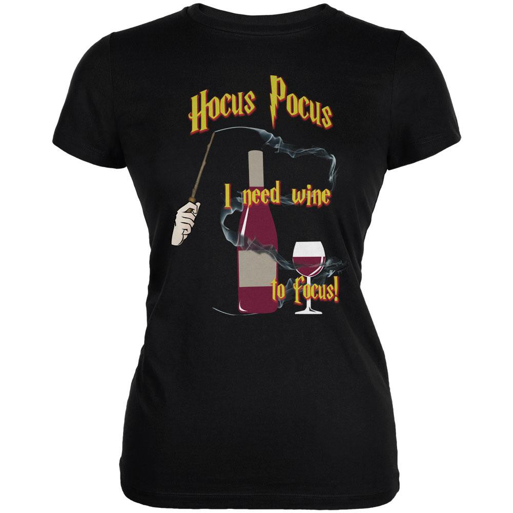 Hocus Pocus I Need Wine to Focus Black Juniors Soft T-Shirt Juniors T-Shirts Old Glory SM Black 