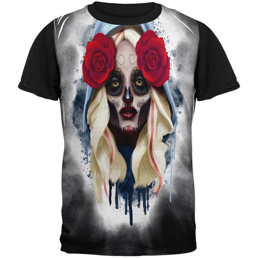 Sugar Skull Girl Adult Black Back T-Shirt Men's T-Shirts Old Glory SM Black 