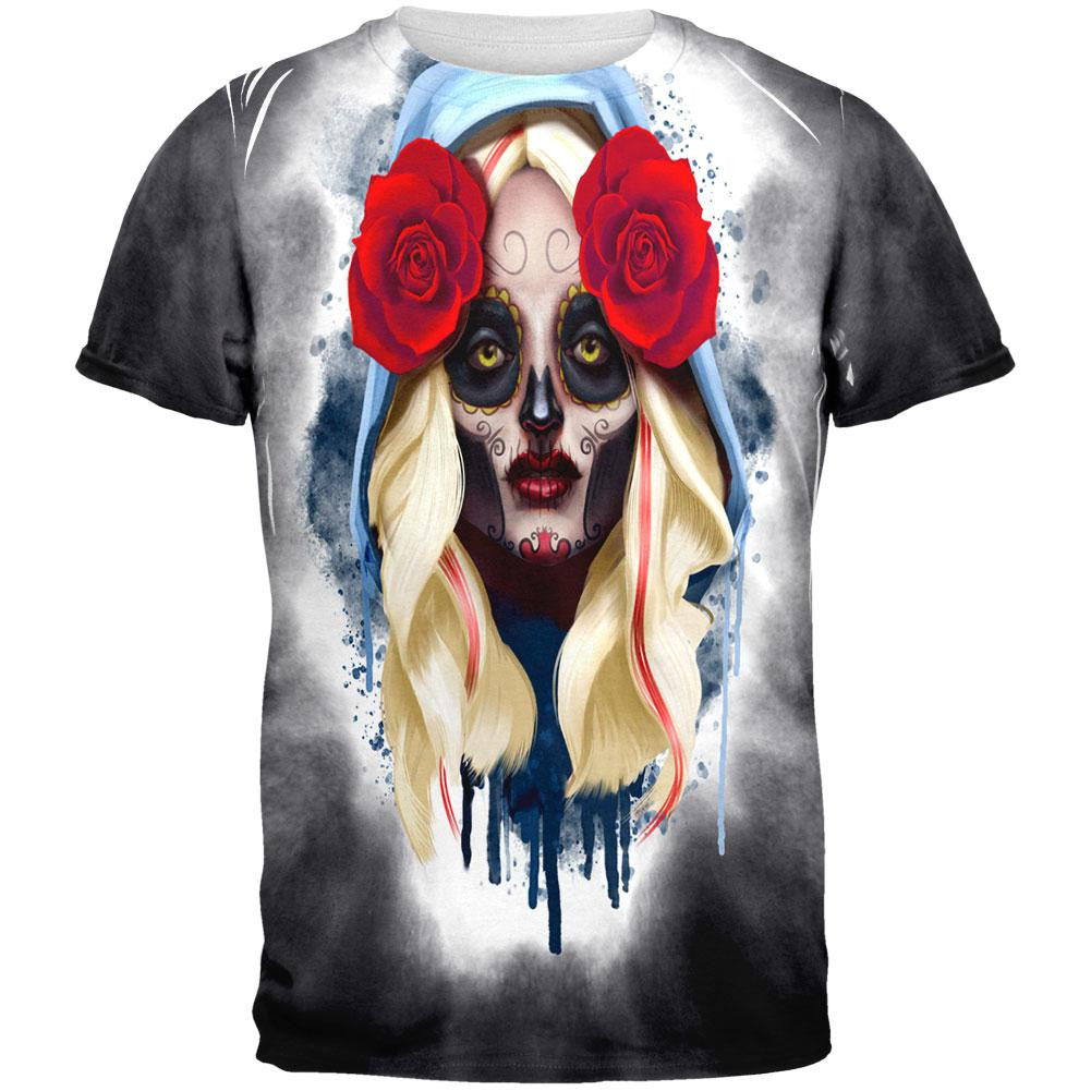 Sugar Skull Girl All Over Adult T-Shirt Men's T-Shirts Old Glory 2XL Multi 