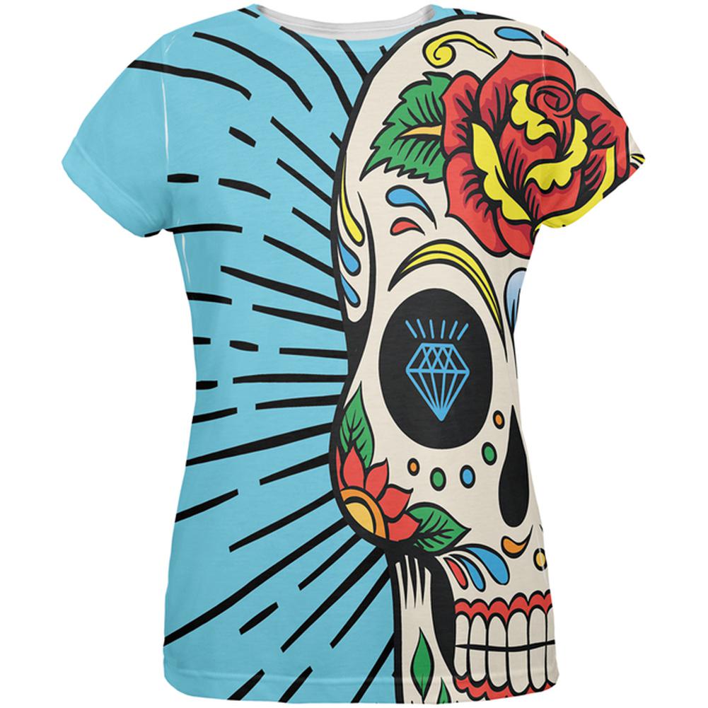 Sugar Skull All Over Womens T-Shirt Women's T-Shirts Old Glory 2XL Multi 