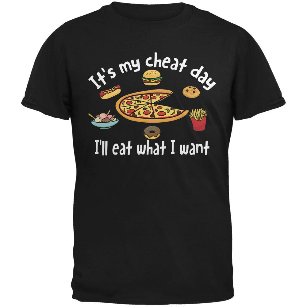 It's My Cheat Day I'll Eat What I Want Black Adult T-Shirt Men's T-Shirts Old Glory SM Black 