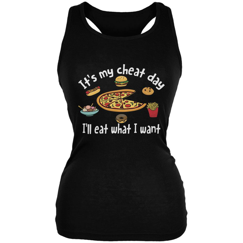 It's My Cheat Day I'll Eat What I Want Black Juniors Soft Tank Top Juniors Tank Tops Old Glory SM Black 