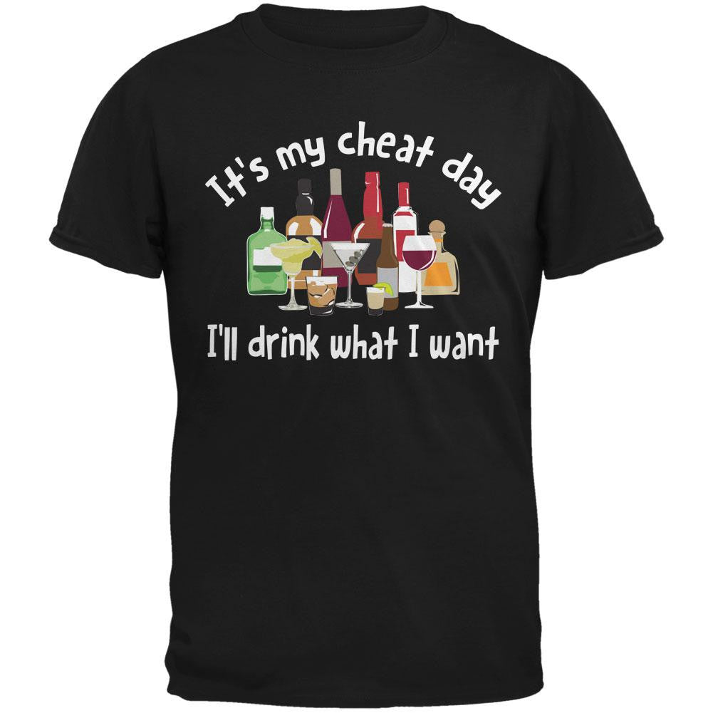 It's My Cheat Day I'll Drink What I Want Black Adult T-Shirt Men's T-Shirts Old Glory SM Black 