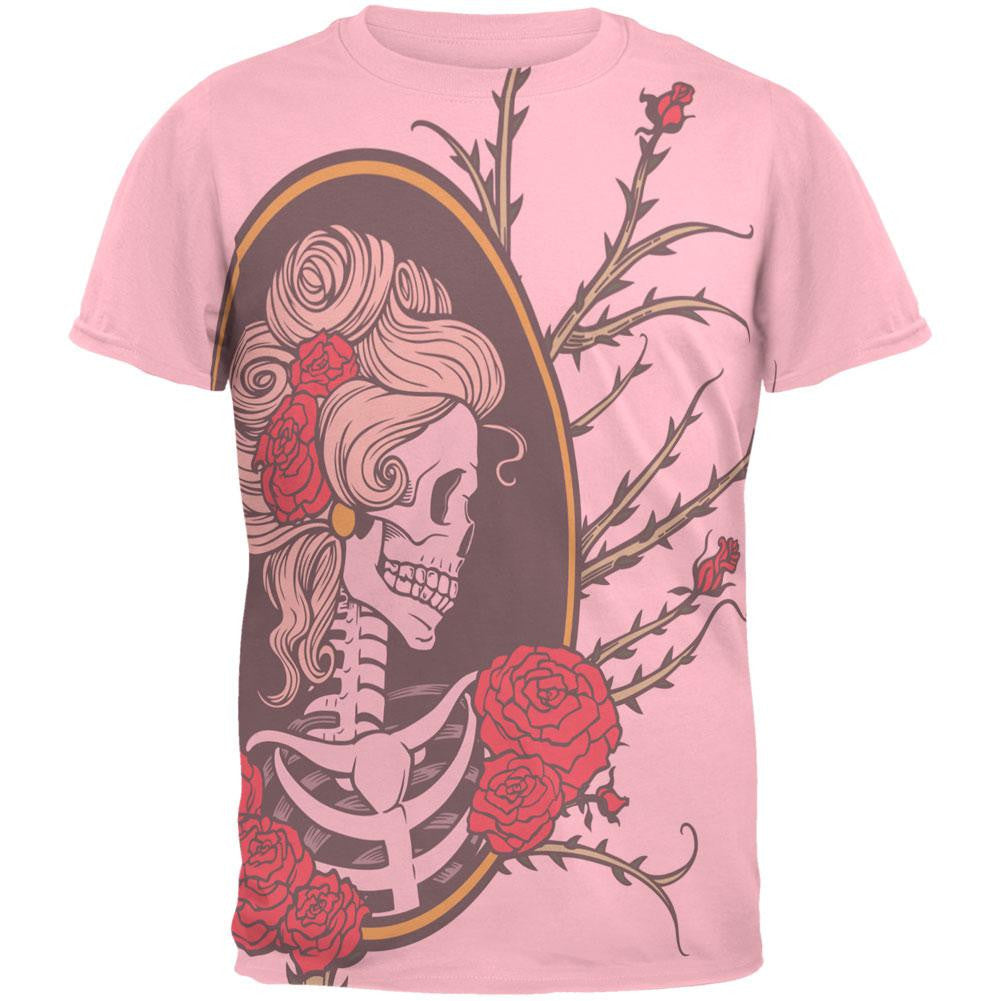 Lovely Rose Skeleton All Over Pink Adult T-Shirt Men's T-Shirts Old Glory LG Pink 