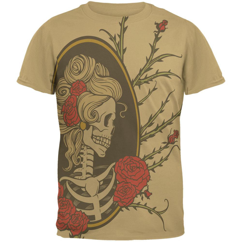 Lovely Rose Skeleton All Over Tan Adult T-Shirt Men's T-Shirts Old Glory 2XL Beige 