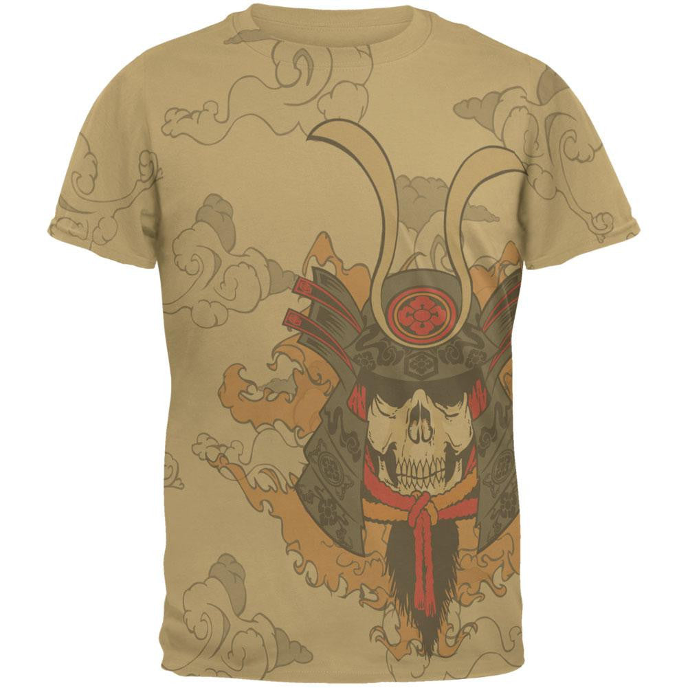 Samurai Skull All Over Tan Adult T-Shirt Men's T-Shirts Old Glory 2XL Beige 