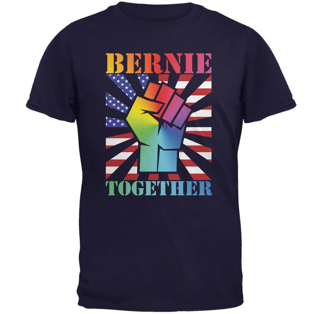 Election Bernie Sanders Together Raised Fist LGBT Navy Adult T-Shirt Men's T-Shirts Old Glory 2XL Blue 